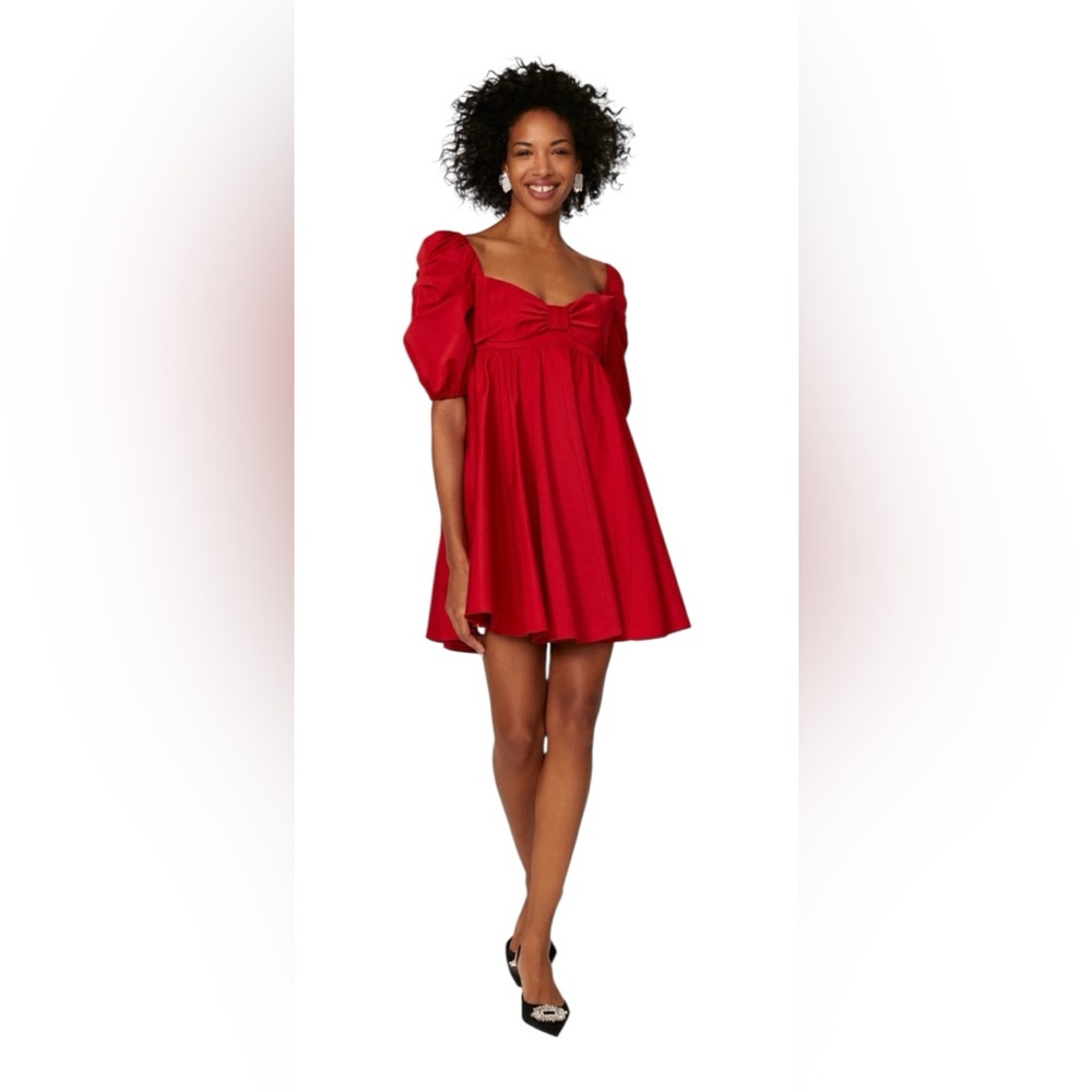 Kate Spade New York Beau Satin Puff Sleeve Bow Dress Red Size 10